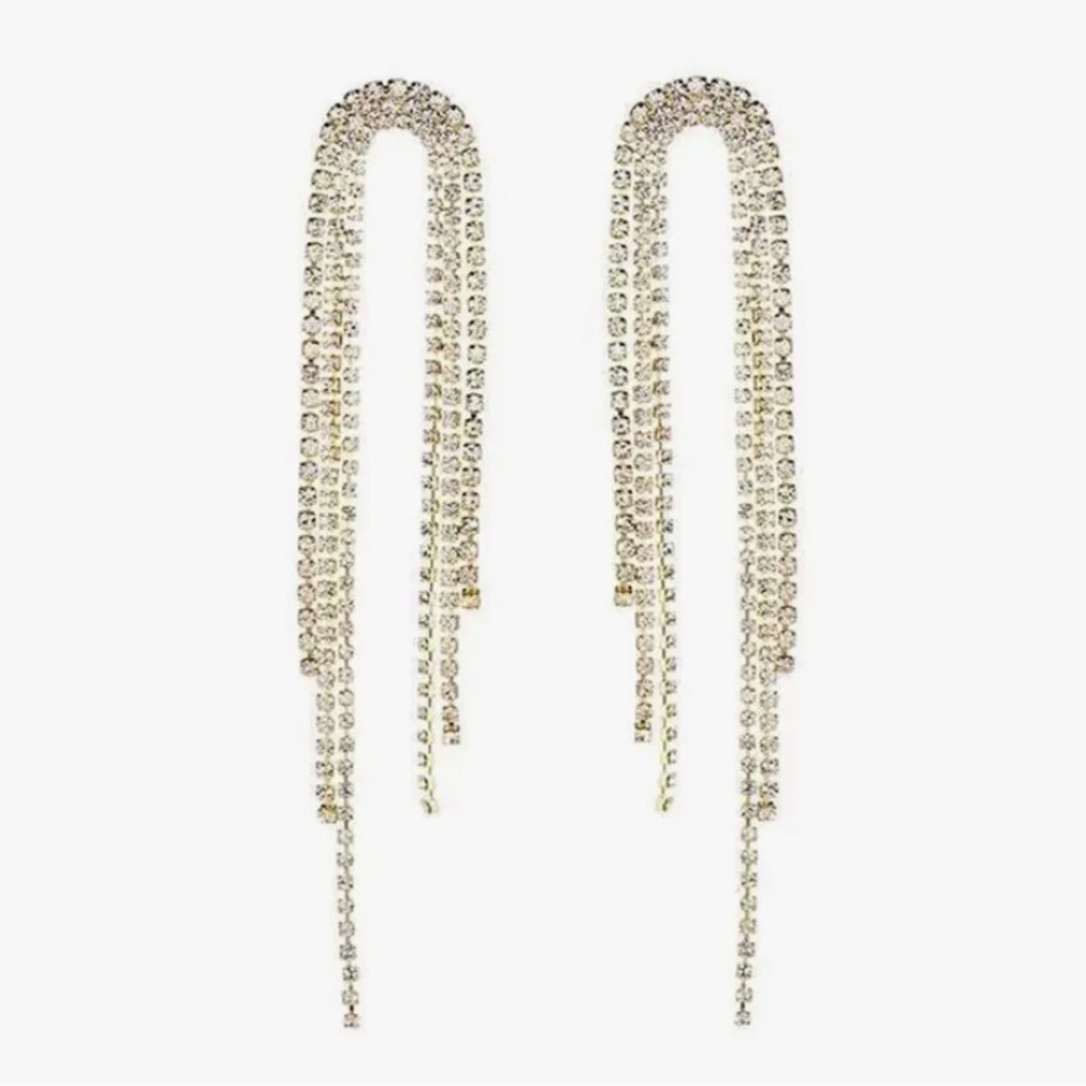 Silver Rhinestone Tassel Earrings